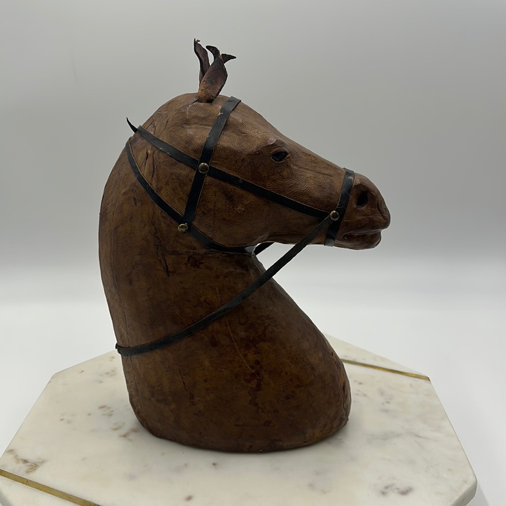 Vintage Leather Horse Bust Equestrian Statue